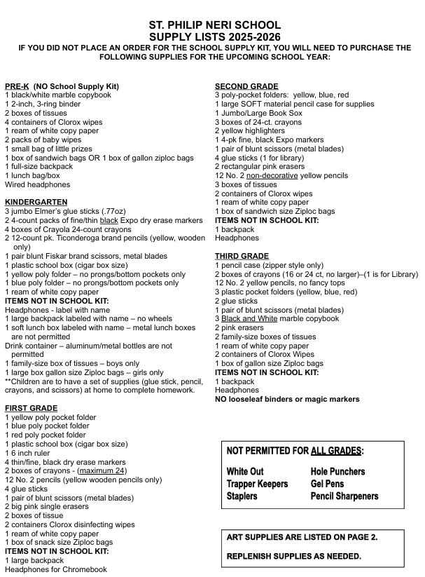 School Supply List - Page 1