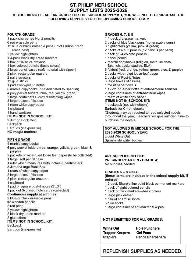 School Supply List - Page 2