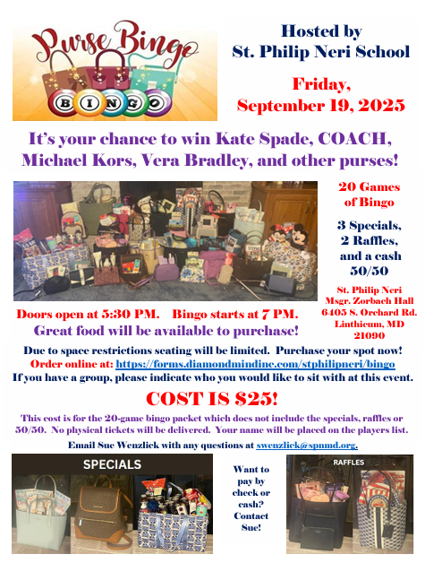 SPN Purse Bingo September 19, 2025 Flyer